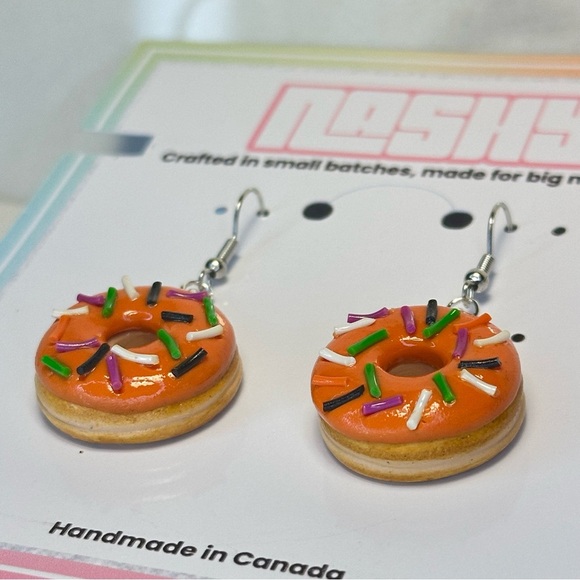 Halloween Orange Sprinkled Donut - Handmade Earrings - Picture 7 of 7